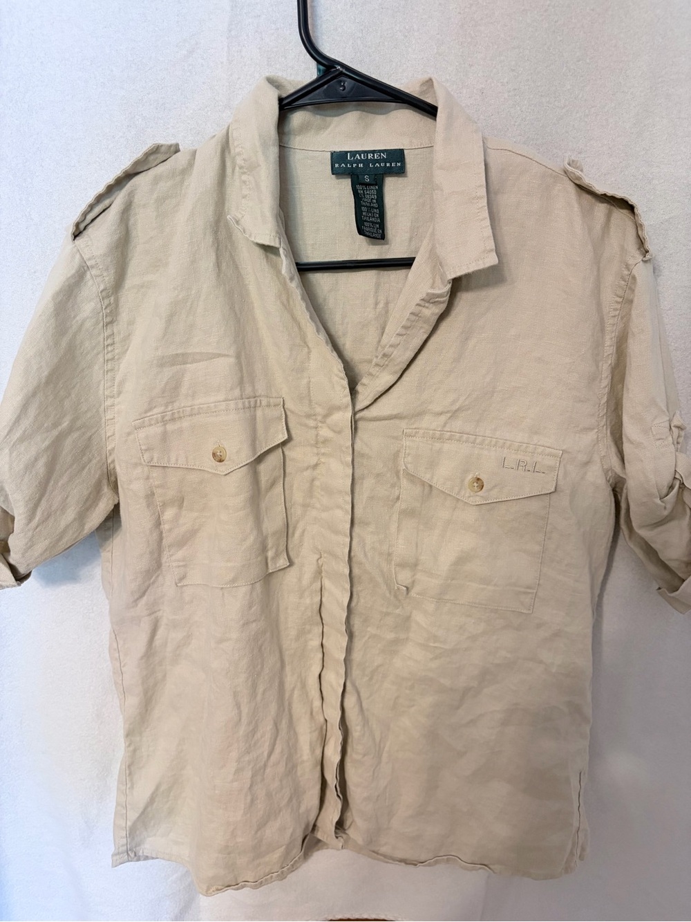 Lauren Ralph Lauren Tan Short-Sleeve Button-Down Shirt